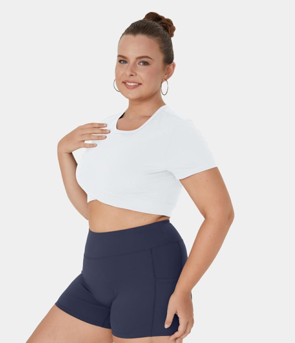 Softlyzero™ Plush Crossover Hem Cropped Plus Size Yoga Sports Top  | Womens  Cropped Tops Clothing Cropped Tops