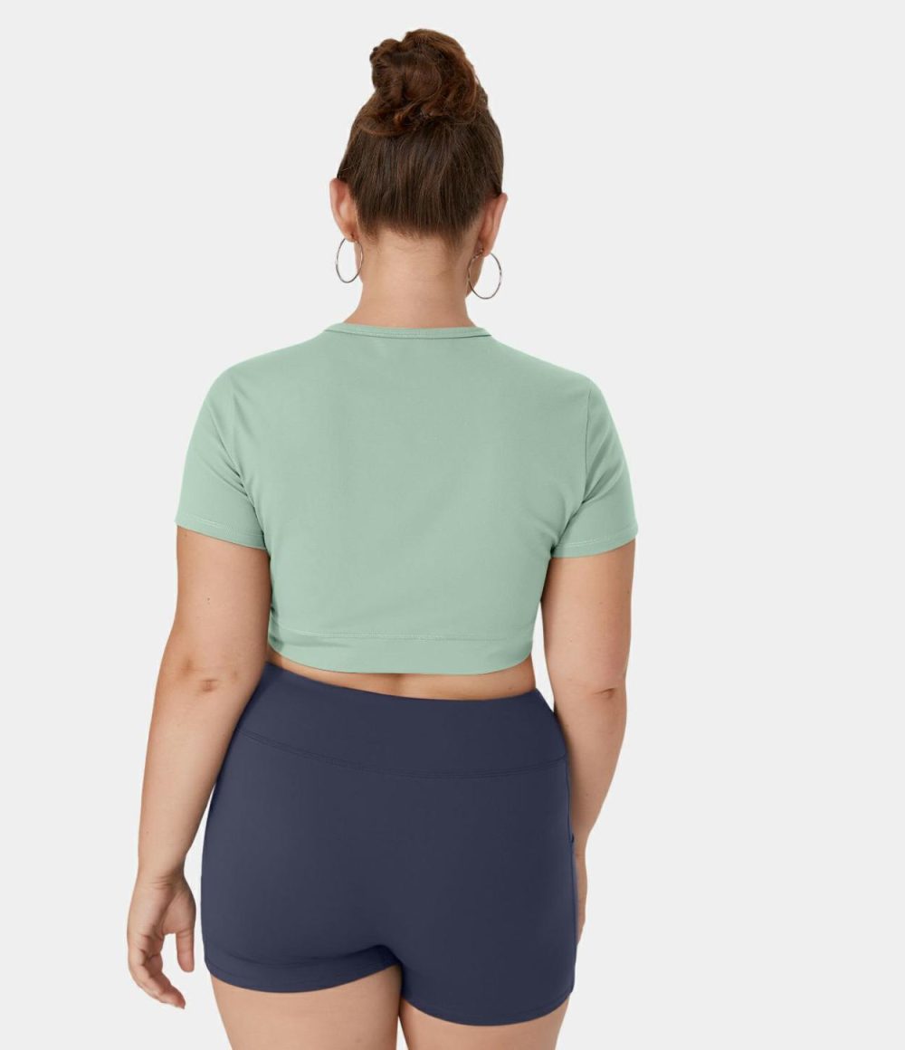 Softlyzero™ Plush Crossover Hem Cropped Plus Size Yoga Sports Top  | Womens  Cropped Tops Clothing Cropped Tops