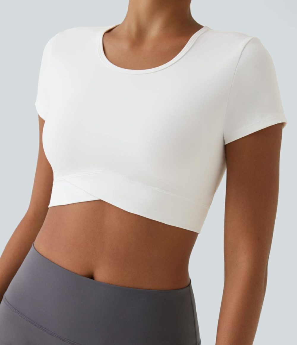 Softlyzero™ Plush Crossover Hem Cropped Sports Top  | Womens  Sports Tops Clothing Sports Tops