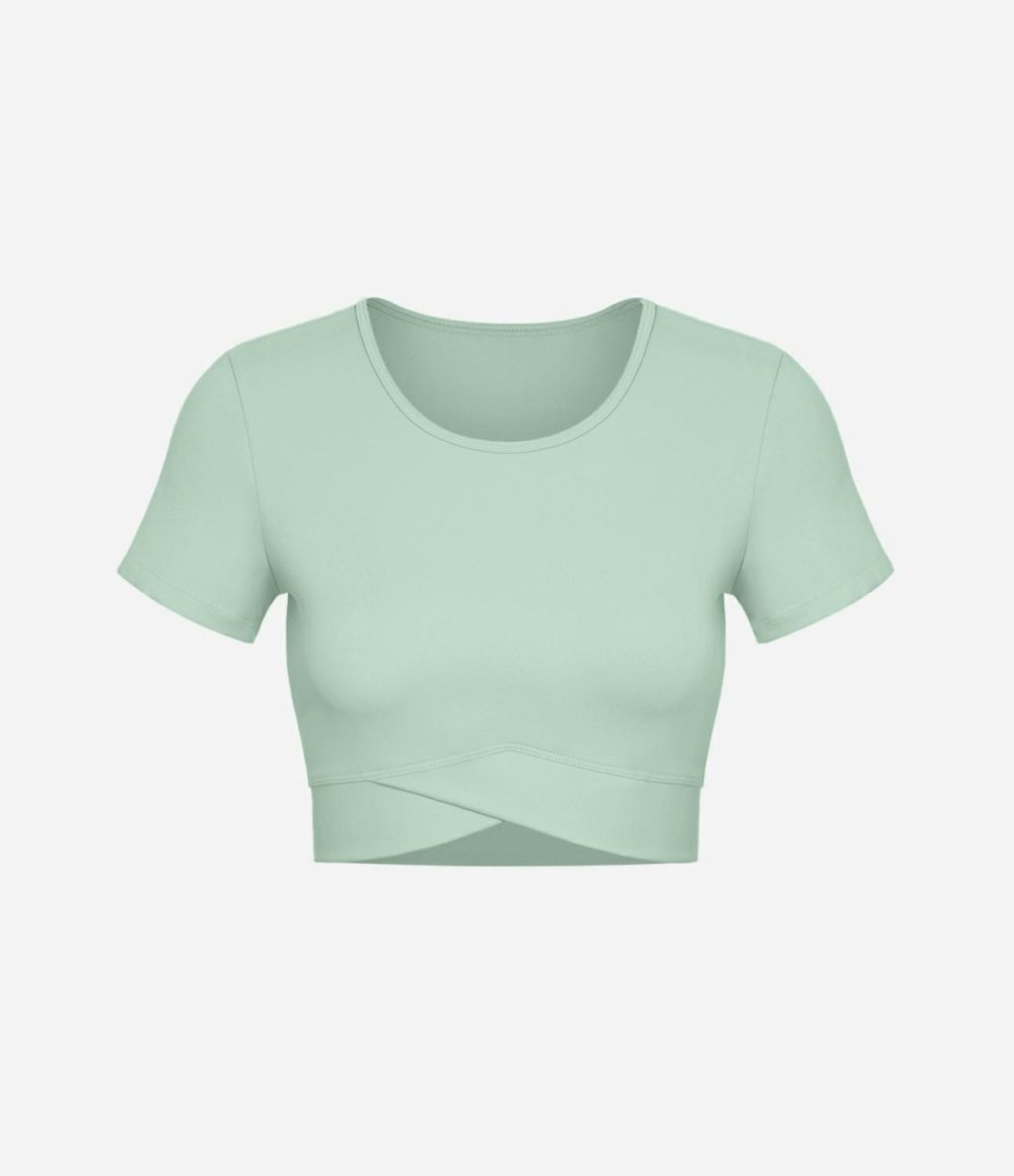 Softlyzero™ Plush Crossover Hem Cropped Sports Top  | Womens  Sports Tops Clothing Sports Tops