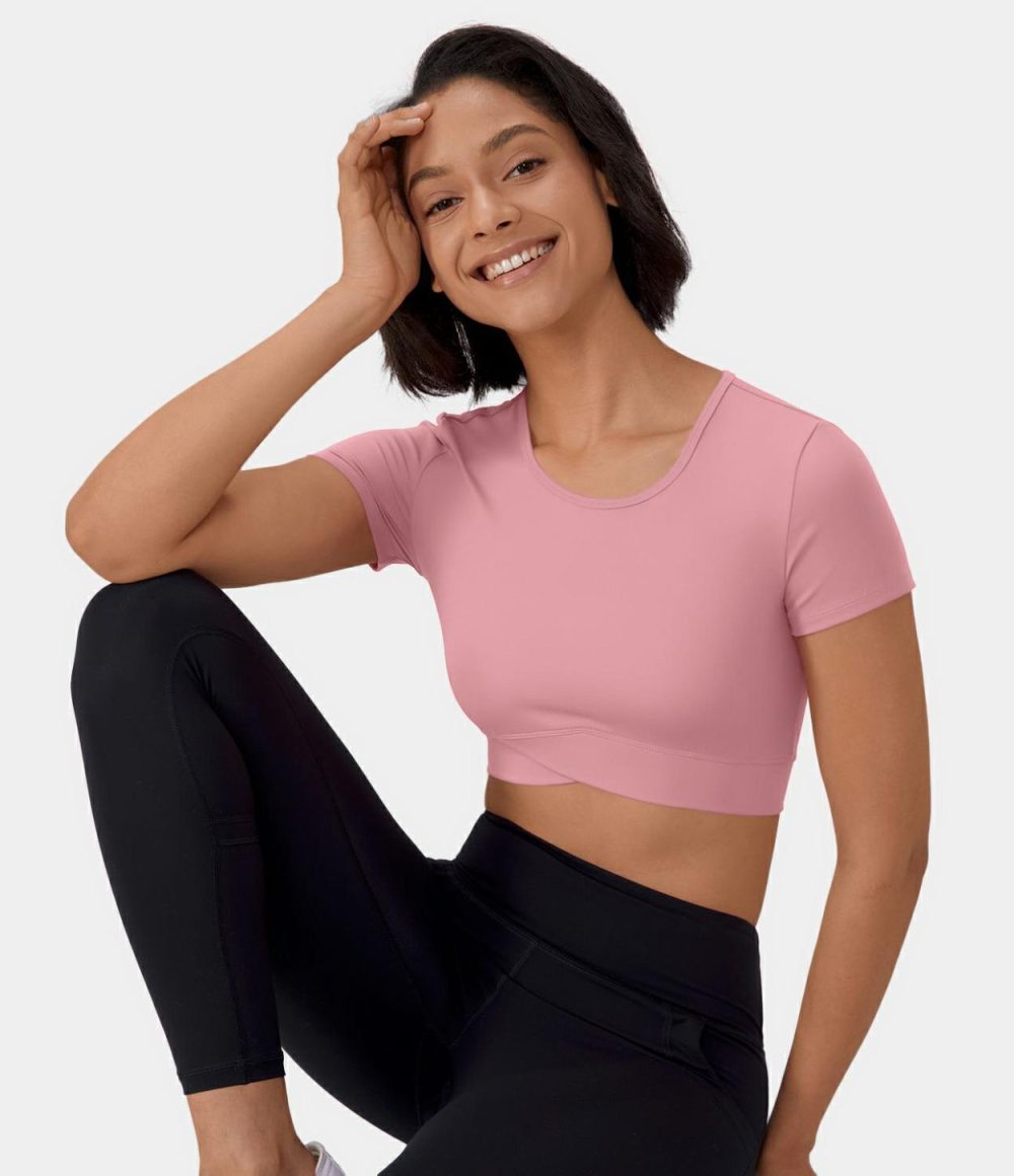 Softlyzero™ Plush Crossover Hem Cropped Sports Top  | Womens  Sports Tops Clothing Sports Tops