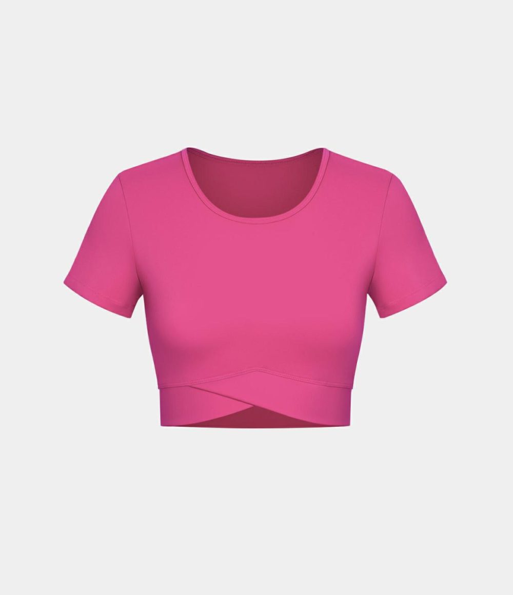 Softlyzero™ Plush Crossover Hem Cropped Sports Top  | Womens  Sports Tops Clothing Sports Tops