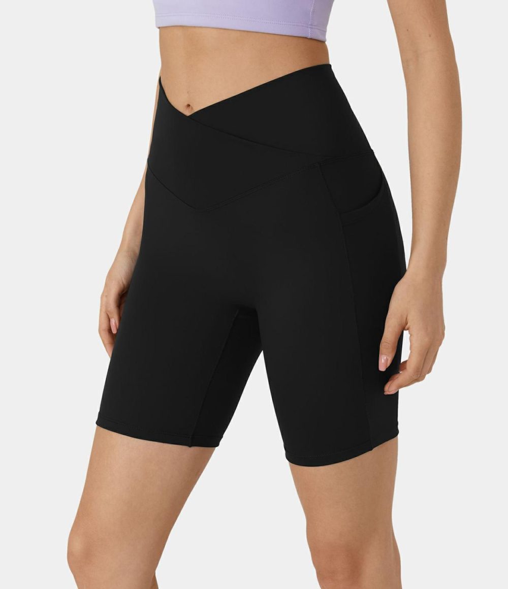 Softlyzero™ Plush Crossover Side Pocket Yoga Shorts 7”  | Womens  Crossover Shorts Clothing Crossover Shorts