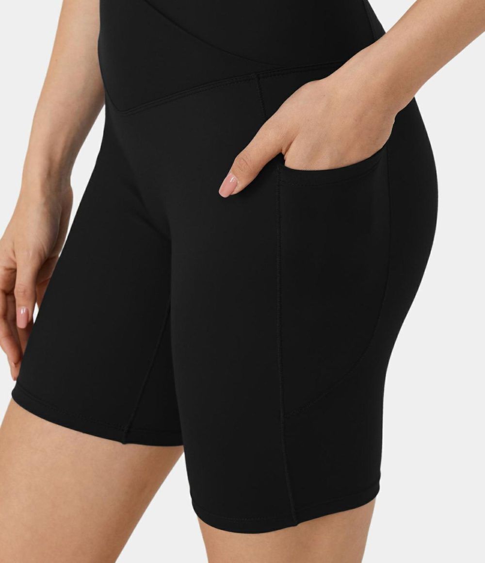 Softlyzero™ Plush Crossover Side Pocket Yoga Shorts 7”  | Womens  Crossover Shorts Clothing Crossover Shorts