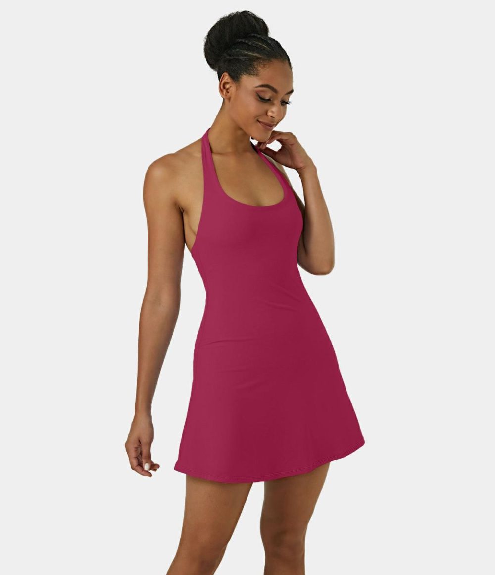 Softlyzero™ Plush Halter Backless 2-in-1 Pocket Mini Slip Active Dress  | Womens  Active Dresses Active Dresses Active Dresses