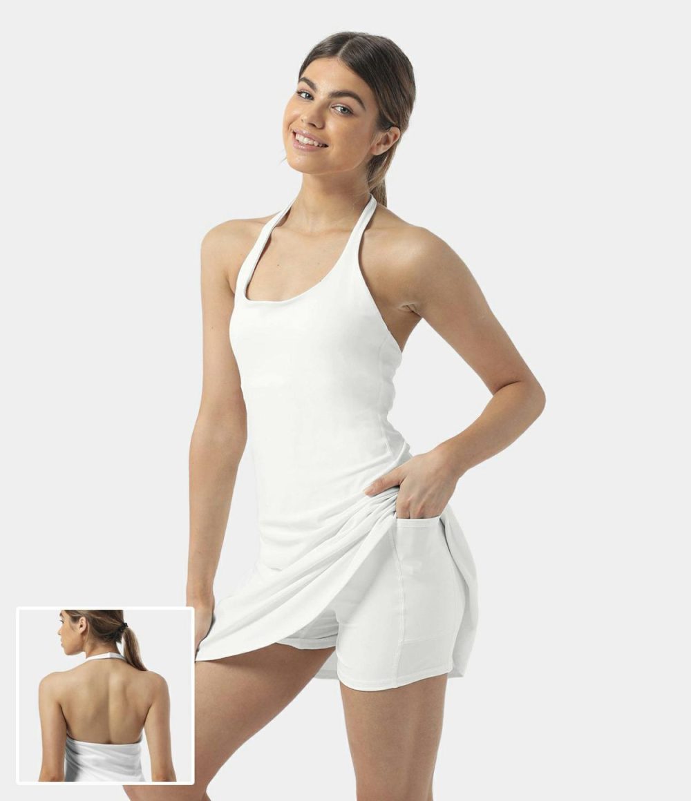 Softlyzero™ Plush Halter Backless 2-in-1 Pocket Mini Slip Active Dress  | Womens  Active Dresses Active Dresses Active Dresses