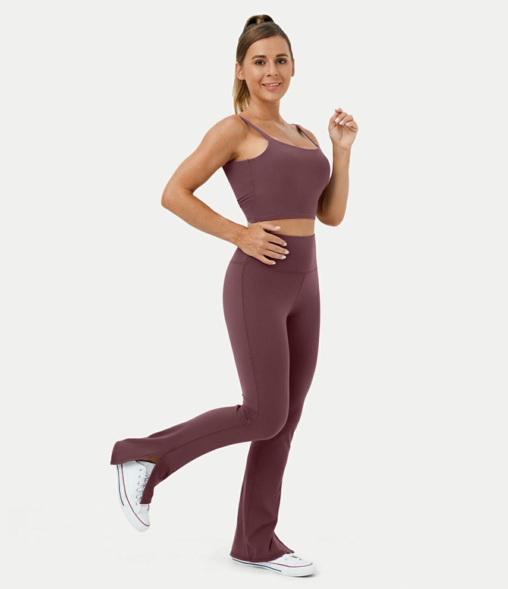 Softlyzero™ Plush High Waisted Split Hem Flare Yoga Leggings  | Womens  Flare Pants Clothing Flare Leggings