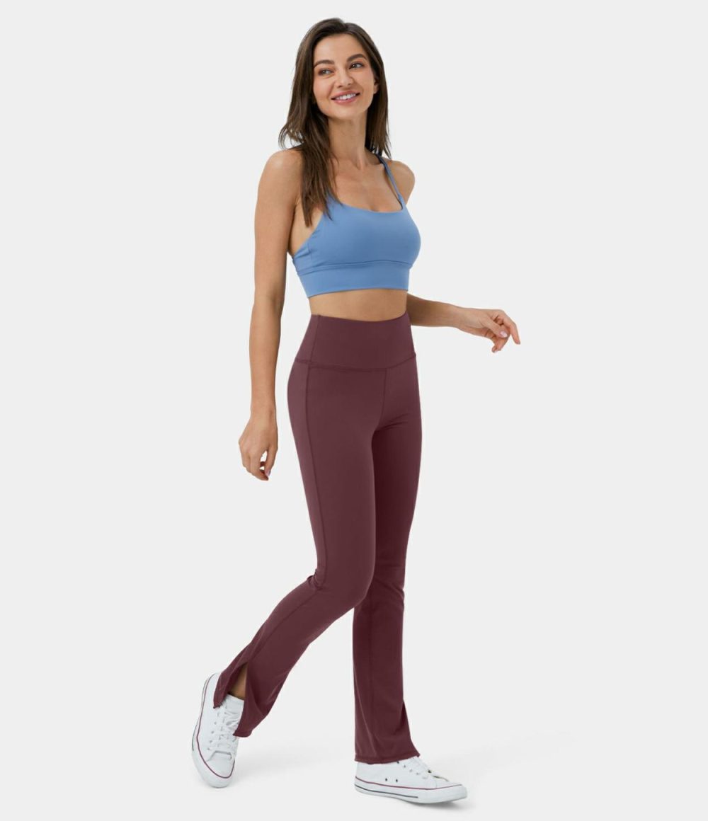 Softlyzero™ Plush High Waisted Split Hem Flare Yoga Leggings  | Womens  Flare Pants Clothing Flare Leggings