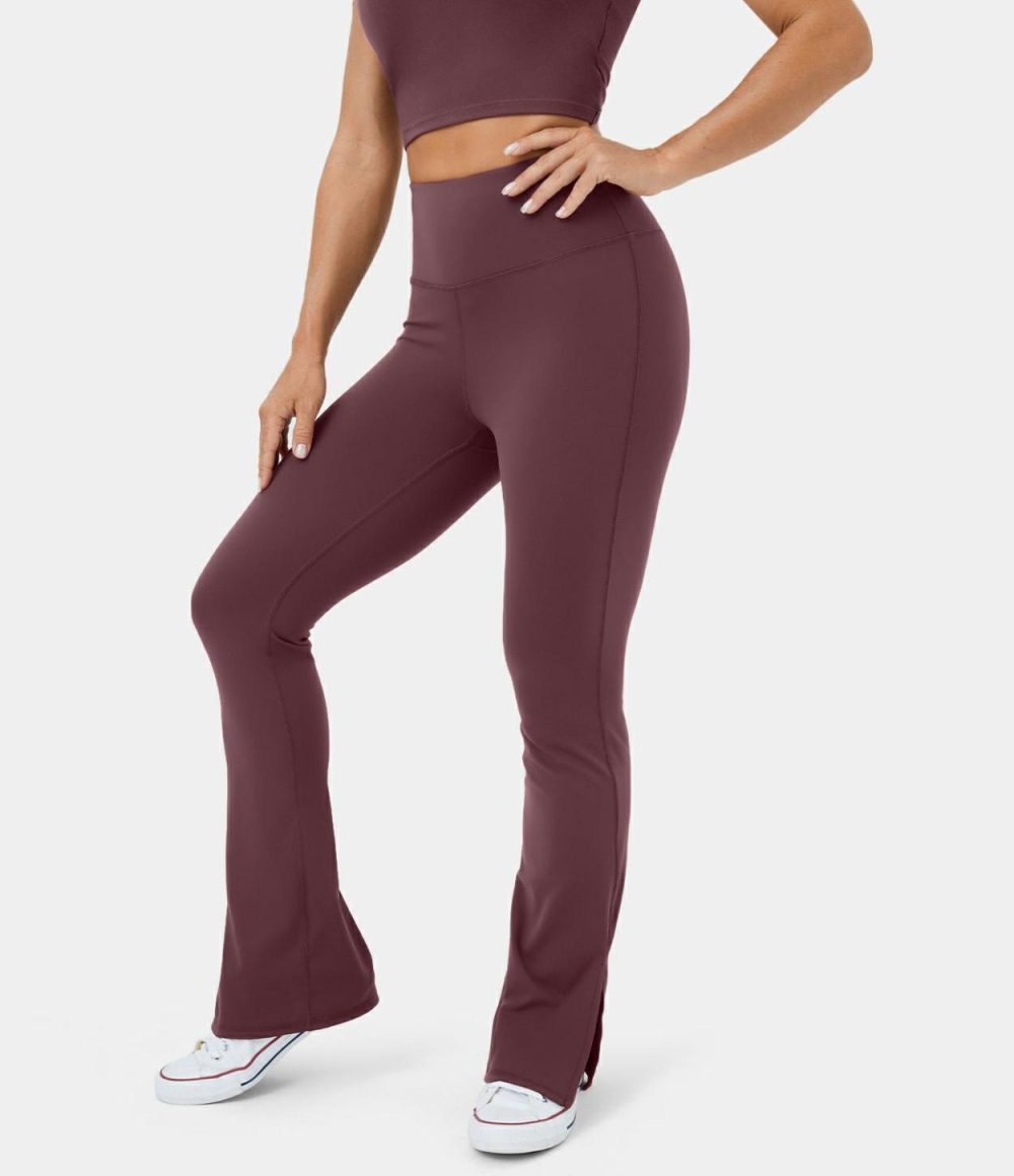 Softlyzero™ Plush High Waisted Split Hem Flare Yoga Leggings  | Womens  Flare Pants Clothing Flare Leggings