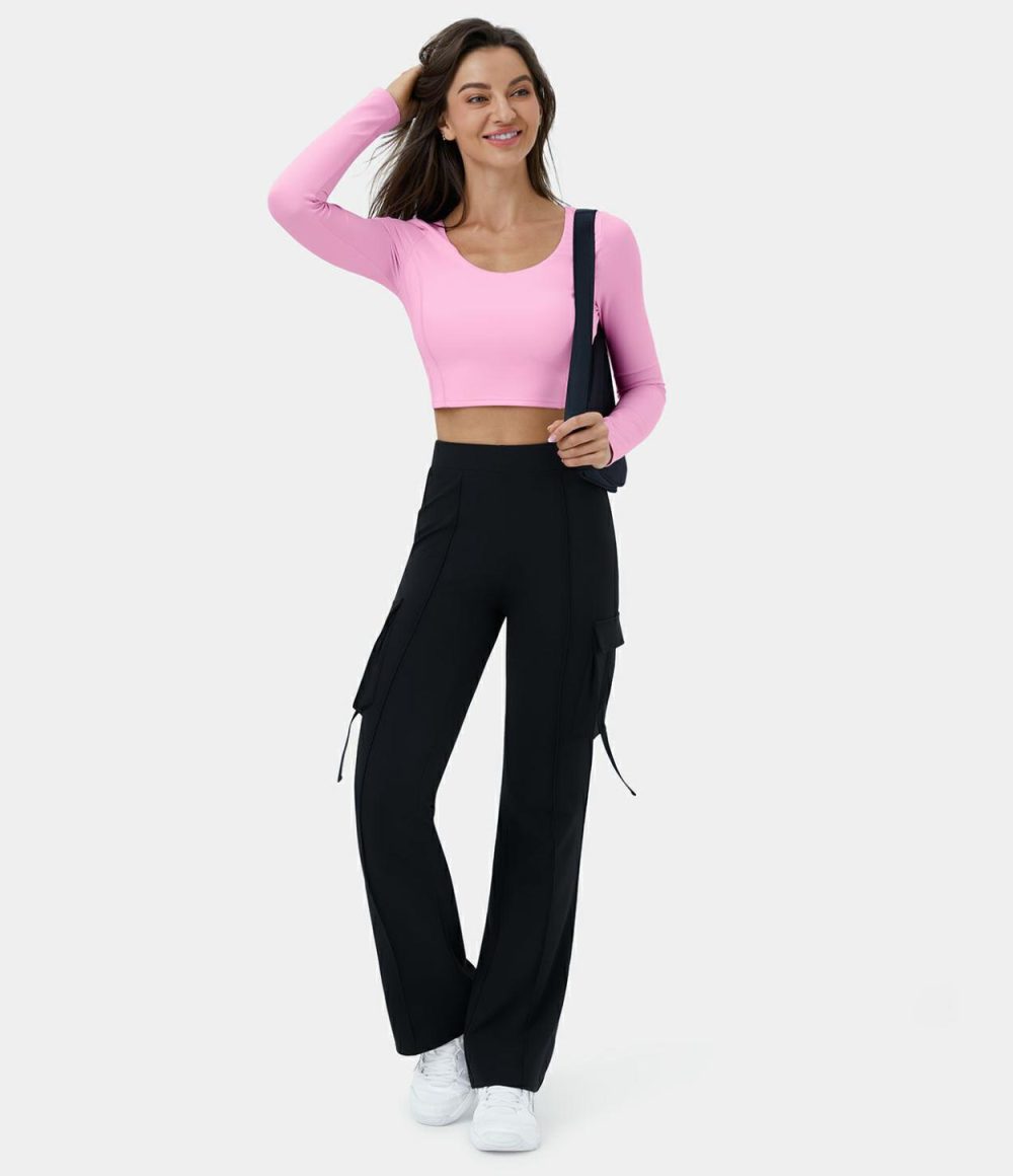 Softlyzero™ Plush Long Sleeve Adjustable Buckle Cropped Yoga Sports Top  | Womens  Sports Tops Clothing Nosegay/Peacoat/Black