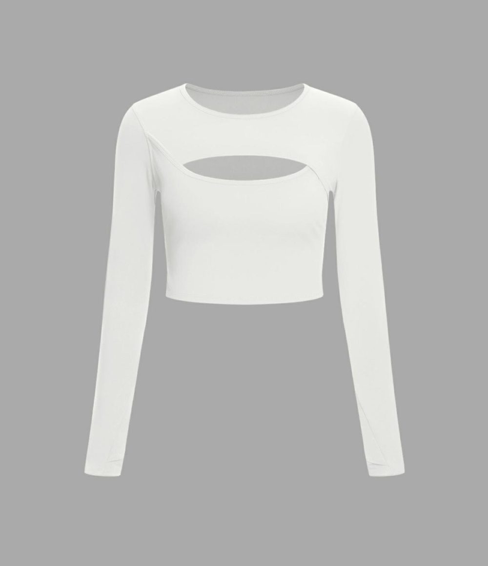 Softlyzero™ Plush Long Sleeve Thumb Hole Cut Out Cropped Dance Sports Top  | Womens  Sports Tops Clothing Sports Tops