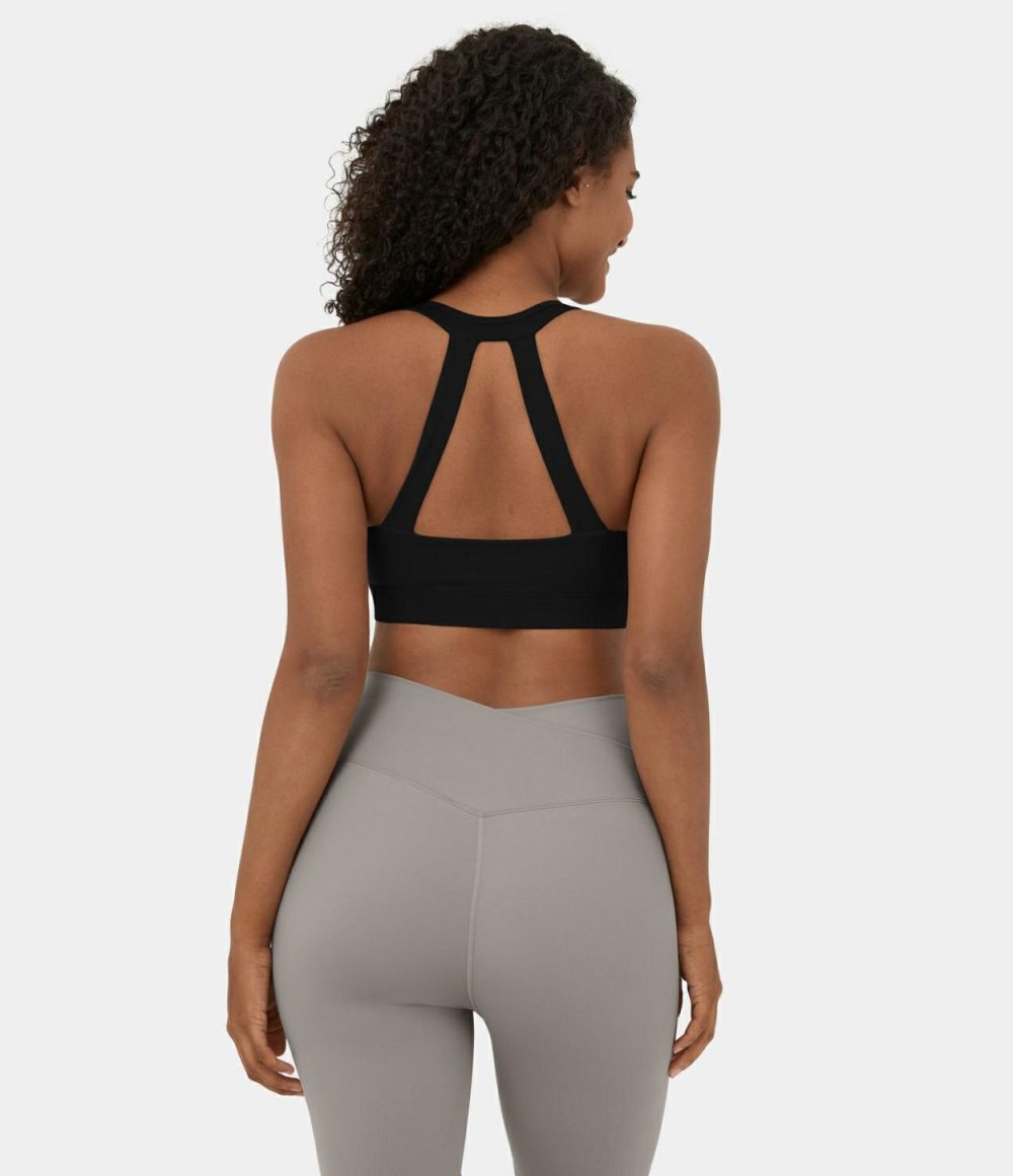 Softlyzero™ Plush Low Support Backless Ruched Color Block Yoga Sports Bra  | Womens  Sports Bras Clothing Dark Turquoise/Ash Rose/Black/White/Subtle Green