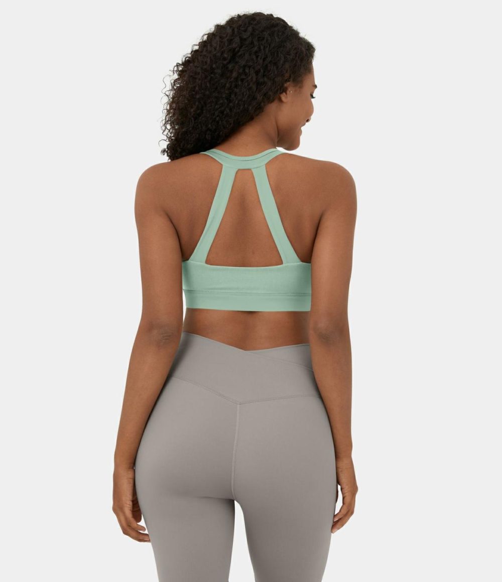 Softlyzero™ Plush Low Support Backless Ruched Color Block Yoga Sports Bra  | Womens  Sports Bras Clothing Dark Turquoise/Ash Rose/Black/White/Subtle Green