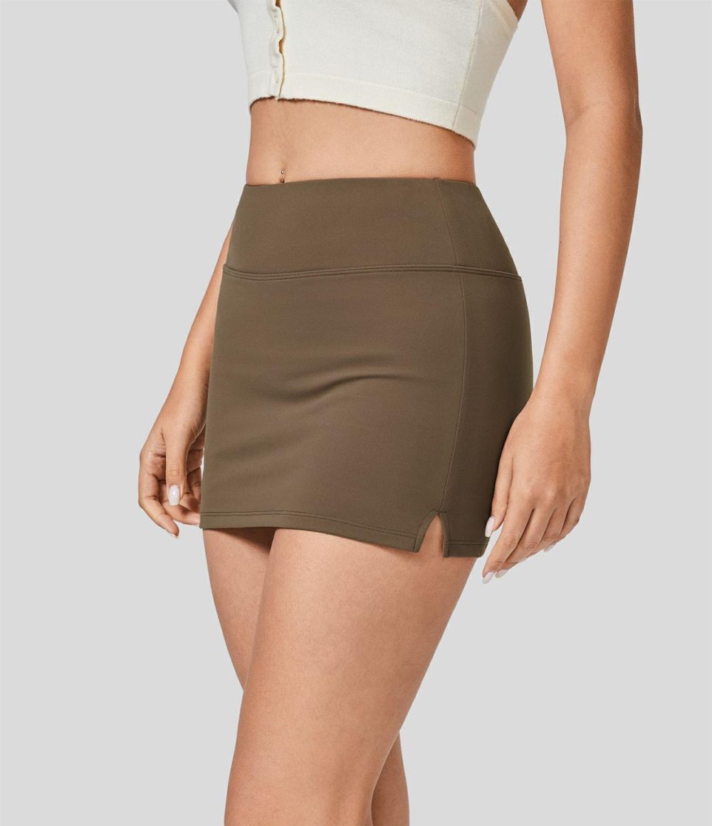 Softlyzero™ Plush Mid Rise Split 2-in-1 Bodycon Micro Mini Casual Skirt  | Womens  2-in-1 Skorts 2-in-1 Skorts 2-in-1 Skorts