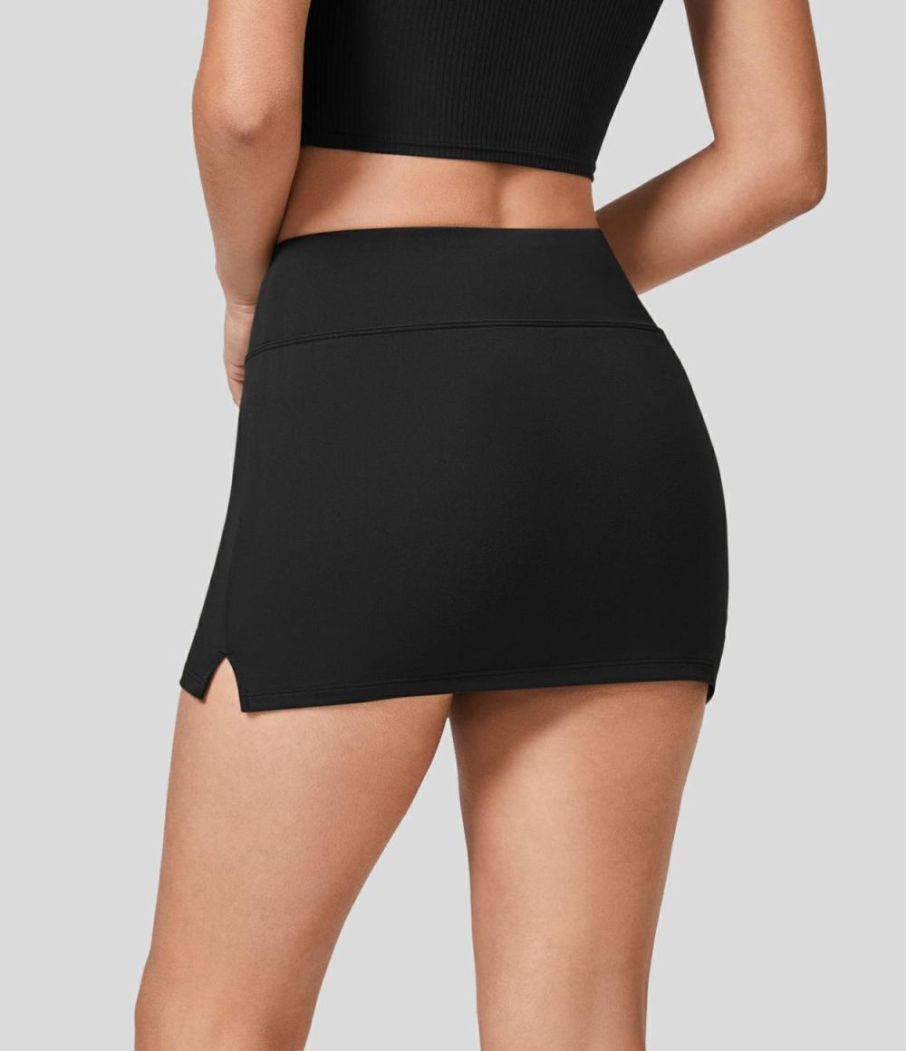 Softlyzero™ Plush Mid Rise Split 2-in-1 Bodycon Micro Mini Casual Skirt  | Womens  2-in-1 Skorts 2-in-1 Skorts 2-in-1 Skorts