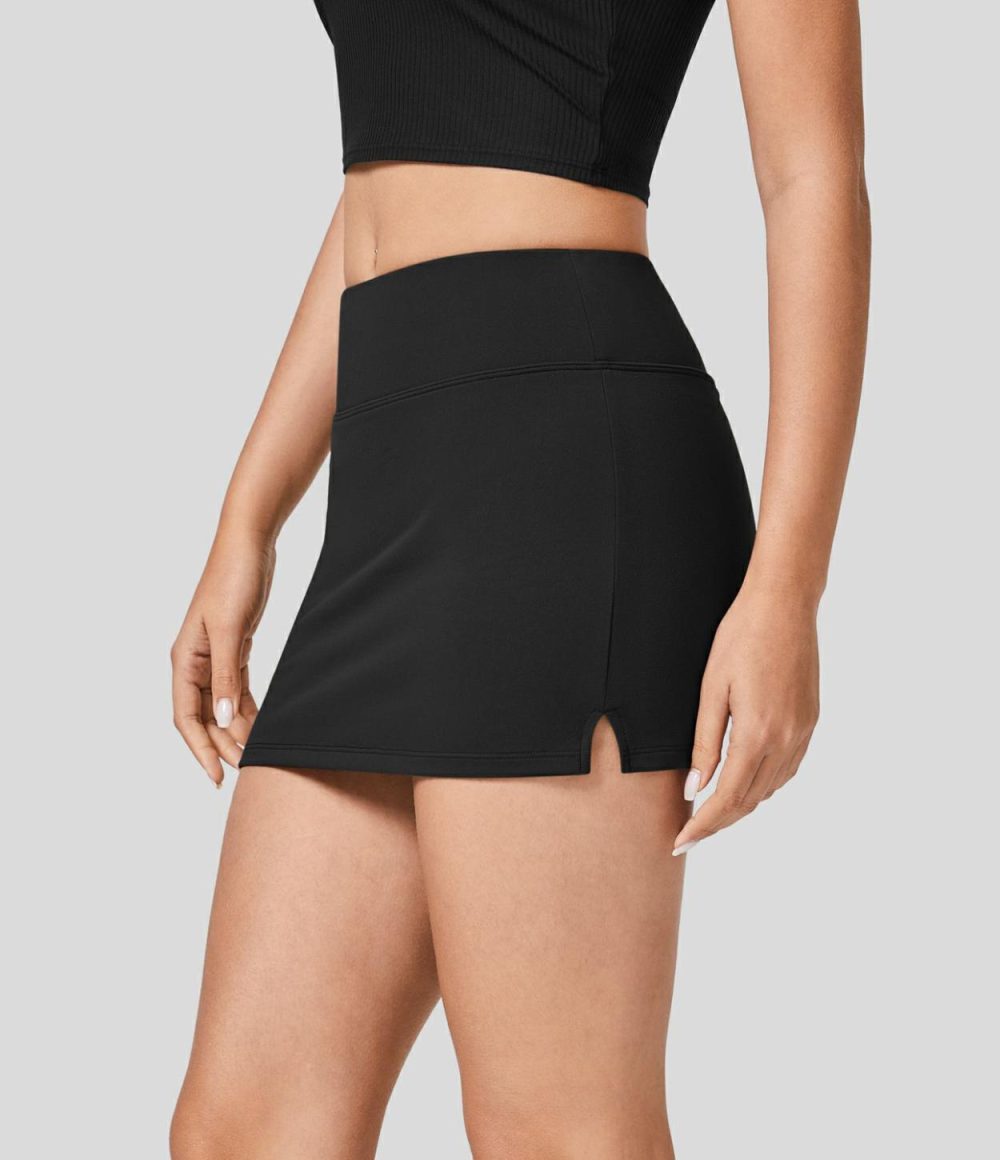 Softlyzero™ Plush Mid Rise Split 2-in-1 Bodycon Micro Mini Casual Skirt  | Womens  2-in-1 Skorts 2-in-1 Skorts 2-in-1 Skorts