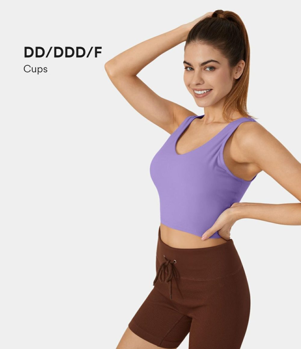 Softlyzero™ Plush Padded V Neck Cropped Yoga Tank Top-DD/DDD/F Cups  | Womens  Cropped Tops Clothing Black/Paisley Purple