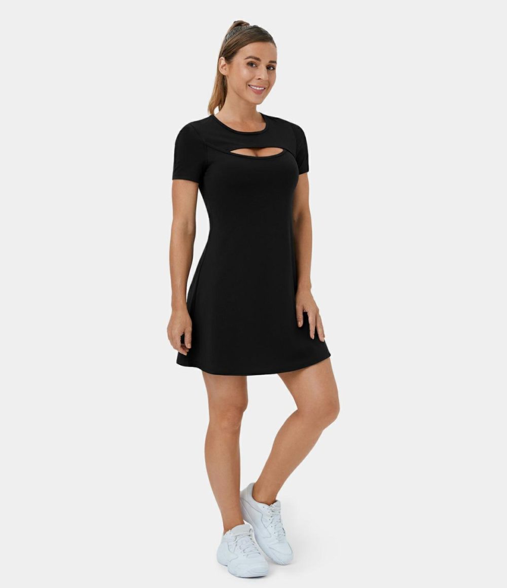 Softlyzero™ Plush Round Neck Cut Out Mini Golf Active Dress  | Womens  Active Dresses Active Dresses Active Dresses