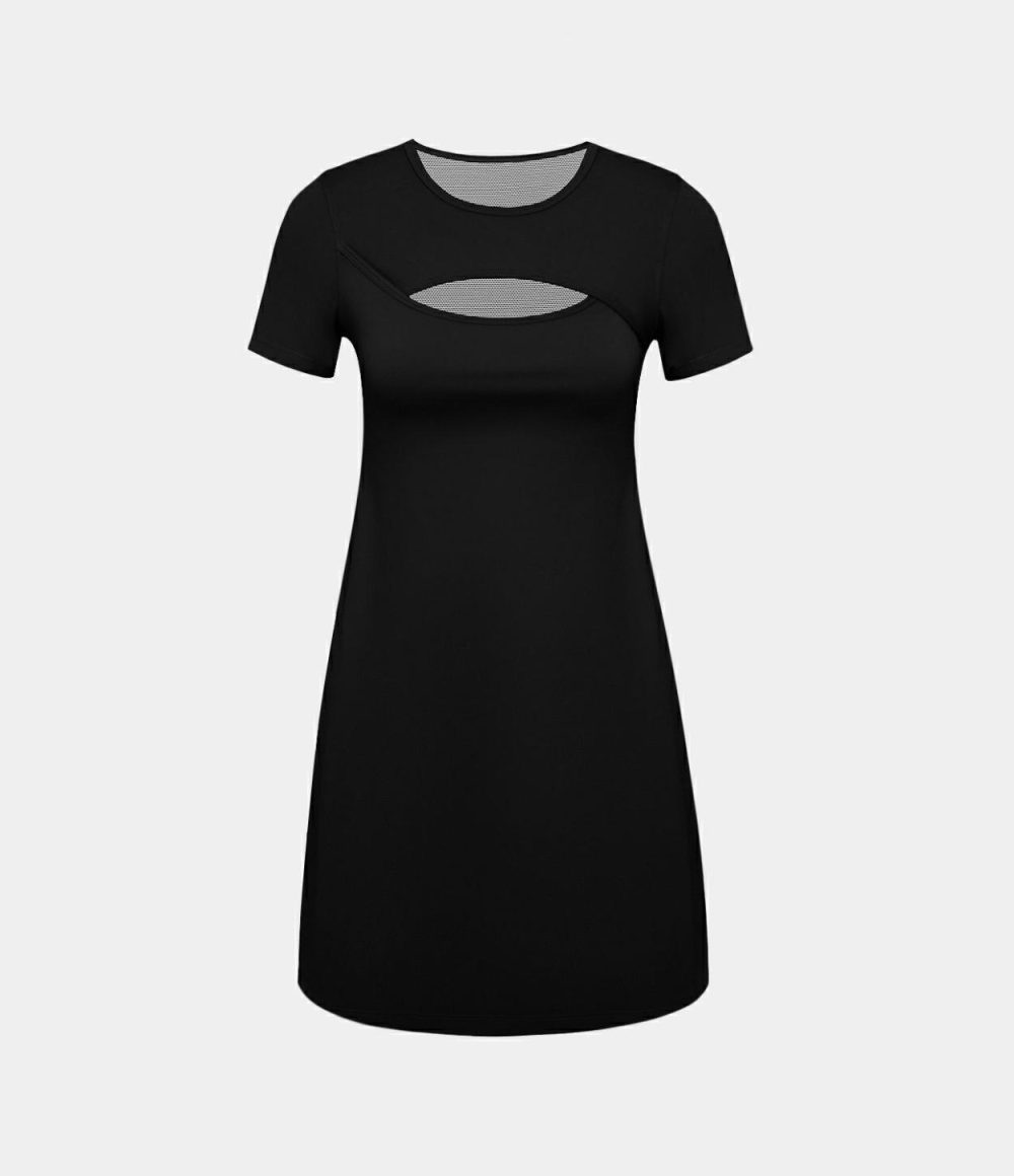 Softlyzero™ Plush Round Neck Cut Out Mini Golf Active Dress  | Womens  Active Dresses Active Dresses Active Dresses