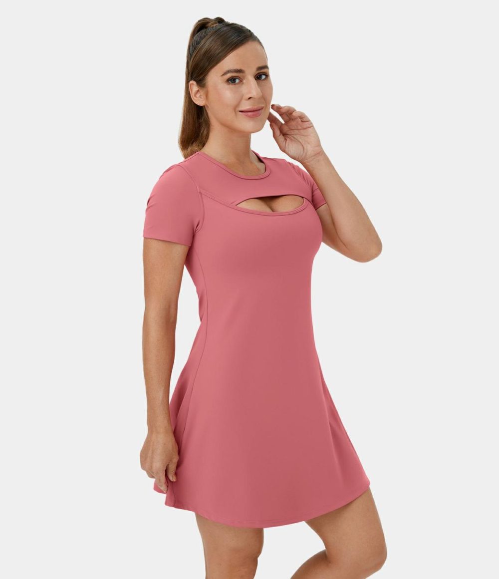 Softlyzero™ Plush Round Neck Cut Out Mini Golf Active Dress  | Womens  Active Dresses Active Dresses Active Dresses