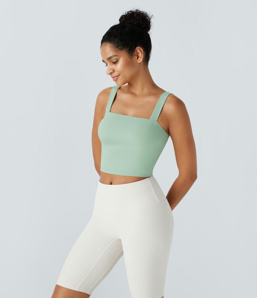 Softlyzero™ Plush Square Neck Cropped Skinny Yoga Tank Top  | Womens  Cropped Tops Clothing Cropped Tops