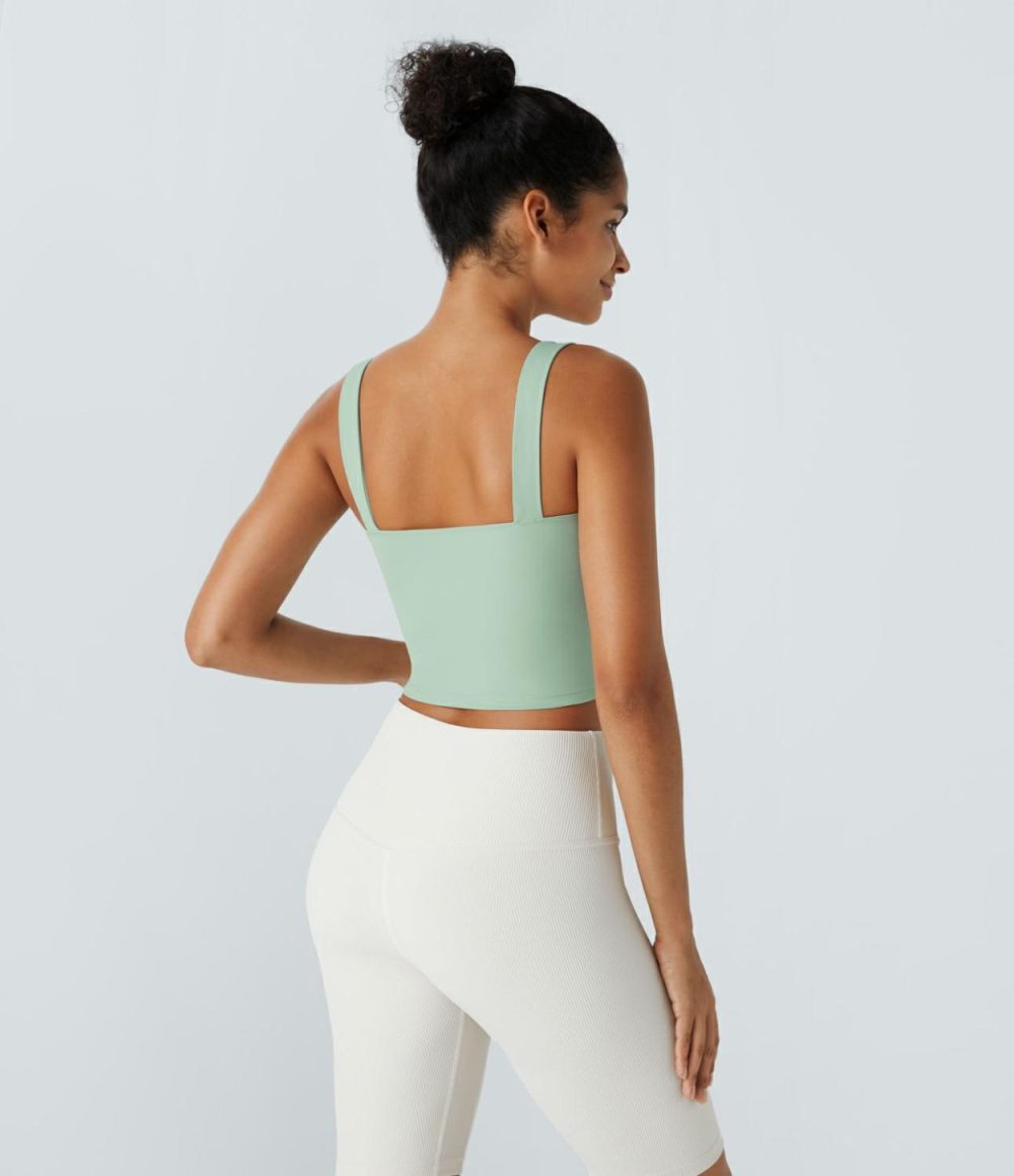 Softlyzero™ Plush Square Neck Cropped Skinny Yoga Tank Top  | Womens  Cropped Tops Clothing Cropped Tops