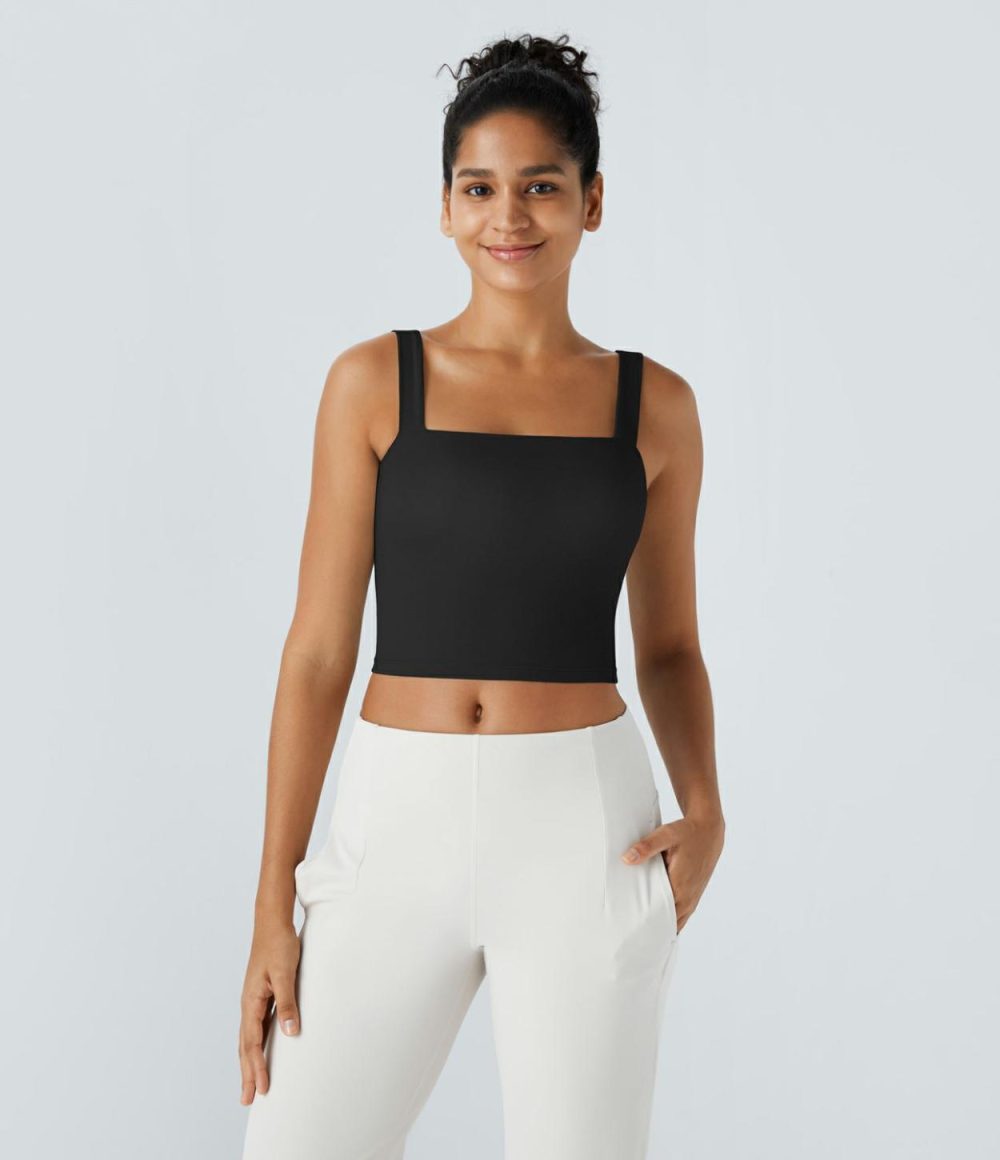 Softlyzero™ Plush Square Neck Cropped Skinny Yoga Tank Top  | Womens  Cropped Tops Clothing Cropped Tops