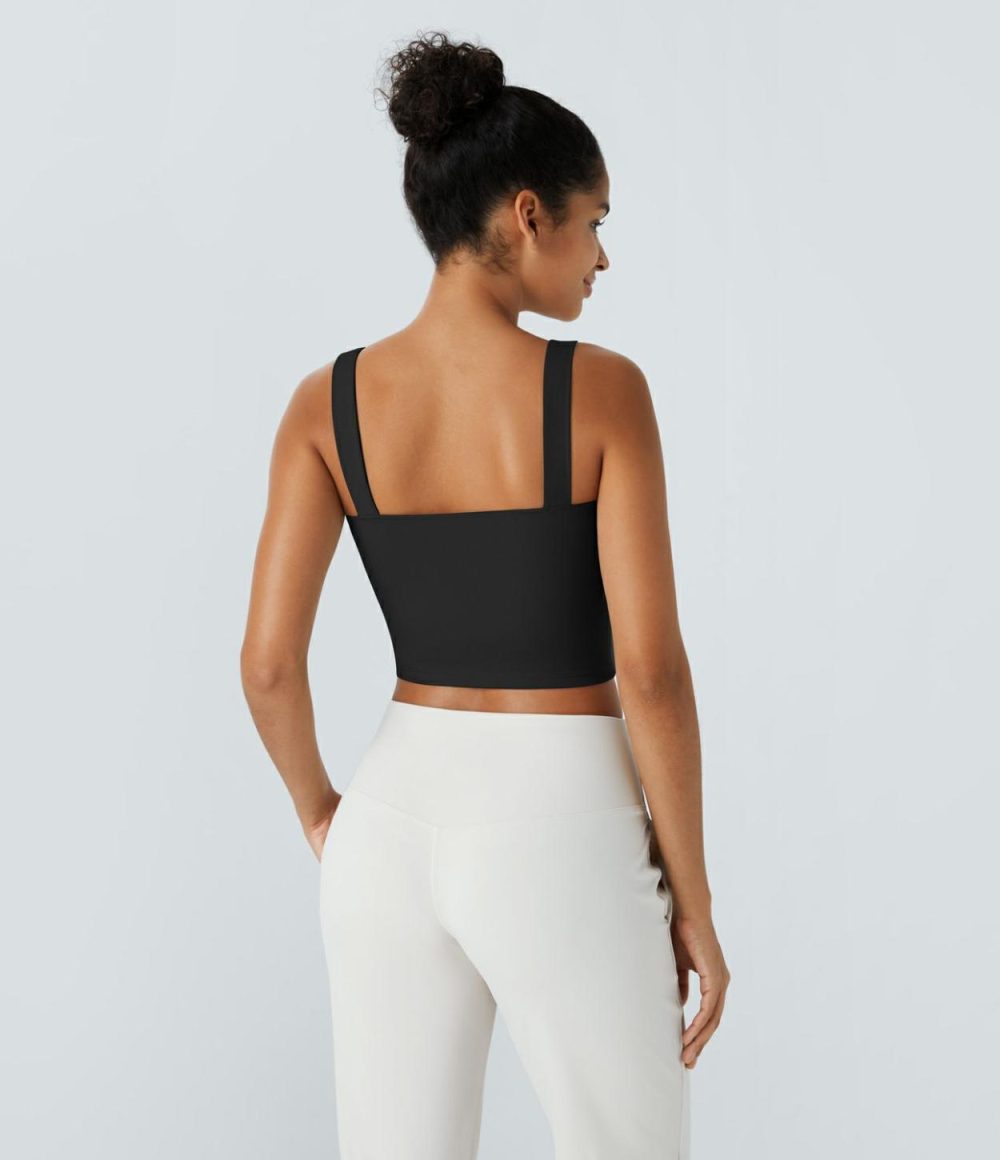 Softlyzero™ Plush Square Neck Cropped Skinny Yoga Tank Top  | Womens  Cropped Tops Clothing Cropped Tops