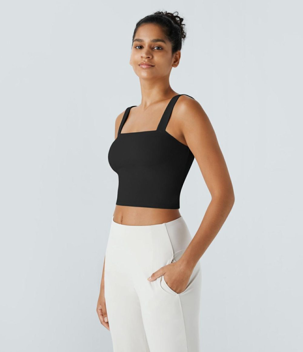 Softlyzero™ Plush Square Neck Cropped Skinny Yoga Tank Top  | Womens  Cropped Tops Clothing Cropped Tops