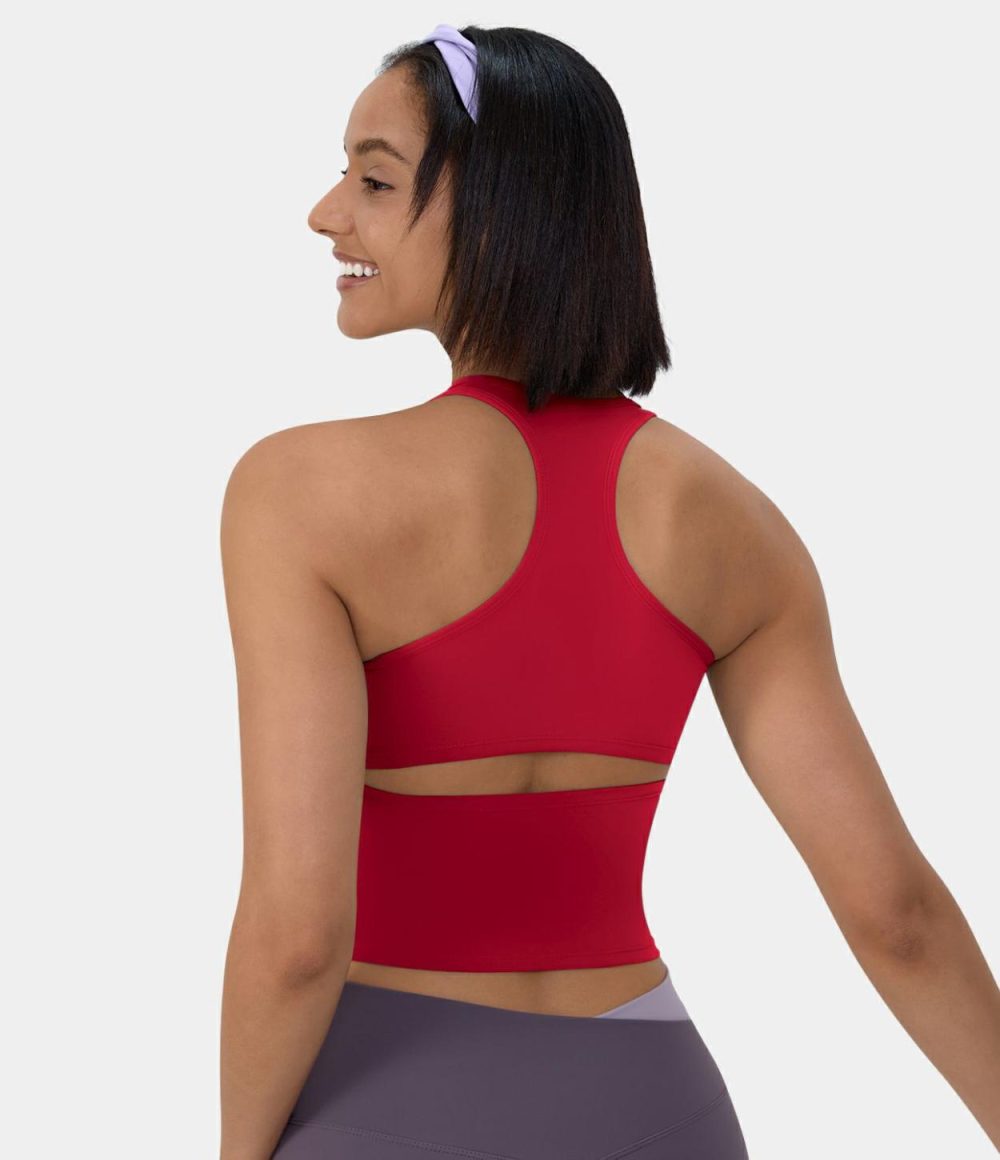 Softlyzero™ Plush U Neck Backless Racerback Cut Out Cropped Yoga Tank Top  | Womens  Cropped Tops Clothing Blue Heaven/Peacoat/Black/White/Ash Rose/Mars Red/Tigerlily/Cherries Jubilee/Sun Baked/Asparagus