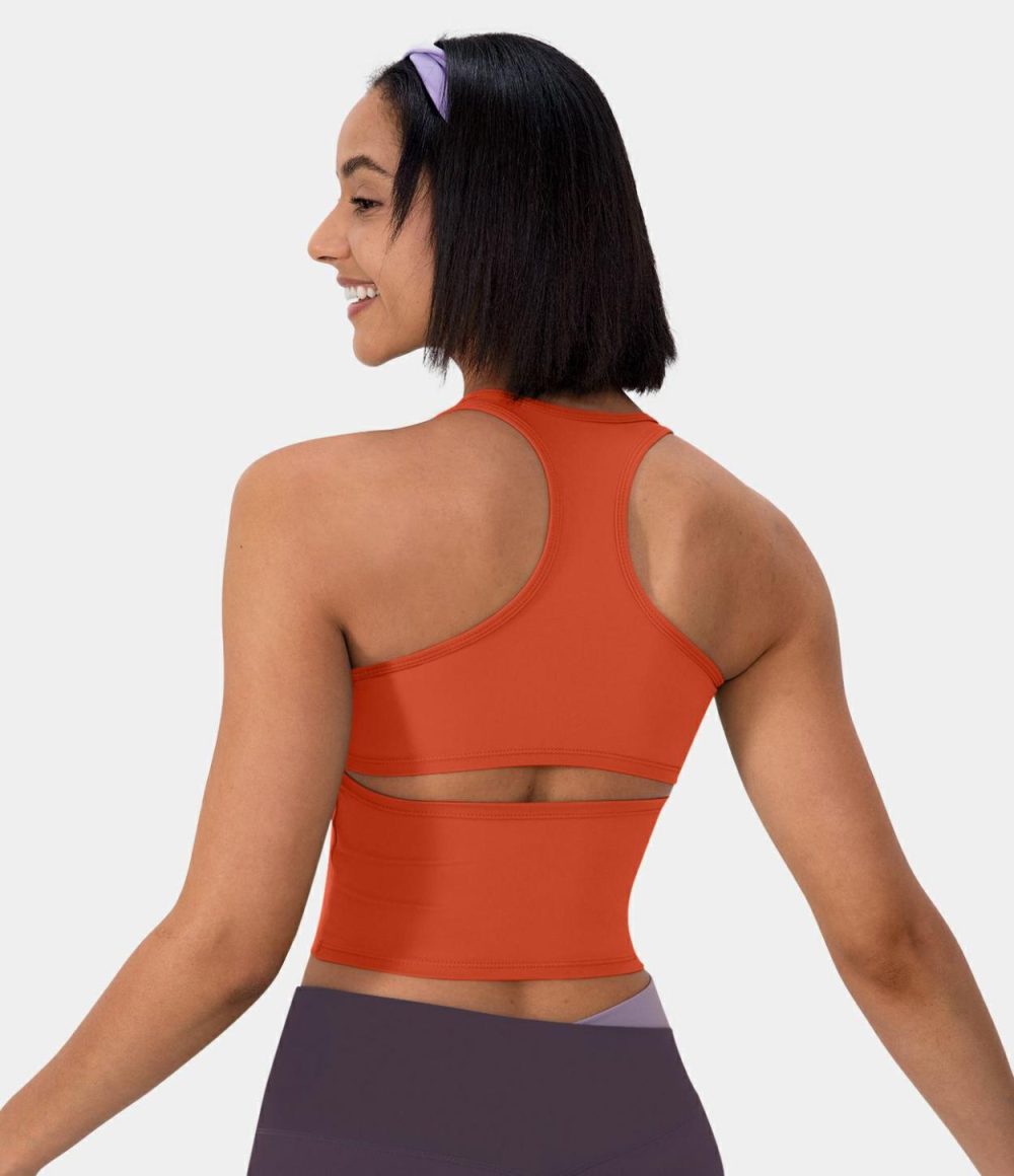 Softlyzero™ Plush U Neck Backless Racerback Cut Out Cropped Yoga Tank Top  | Womens  Cropped Tops Clothing Blue Heaven/Peacoat/Black/White/Ash Rose/Mars Red/Tigerlily/Cherries Jubilee/Sun Baked/Asparagus