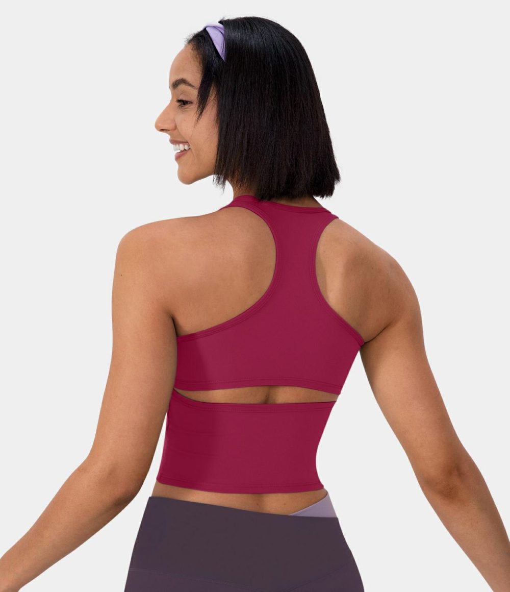 Softlyzero™ Plush U Neck Backless Racerback Cut Out Cropped Yoga Tank Top  | Womens  Cropped Tops Clothing Blue Heaven/Peacoat/Black/White/Ash Rose/Mars Red/Tigerlily/Cherries Jubilee/Sun Baked/Asparagus