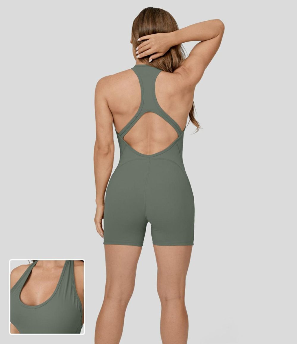 Softlyzero™ Plush U Neck Backless Racerback Cut Out Yoga Jumpsuit  | Womens  Rompers Clothing Rompers