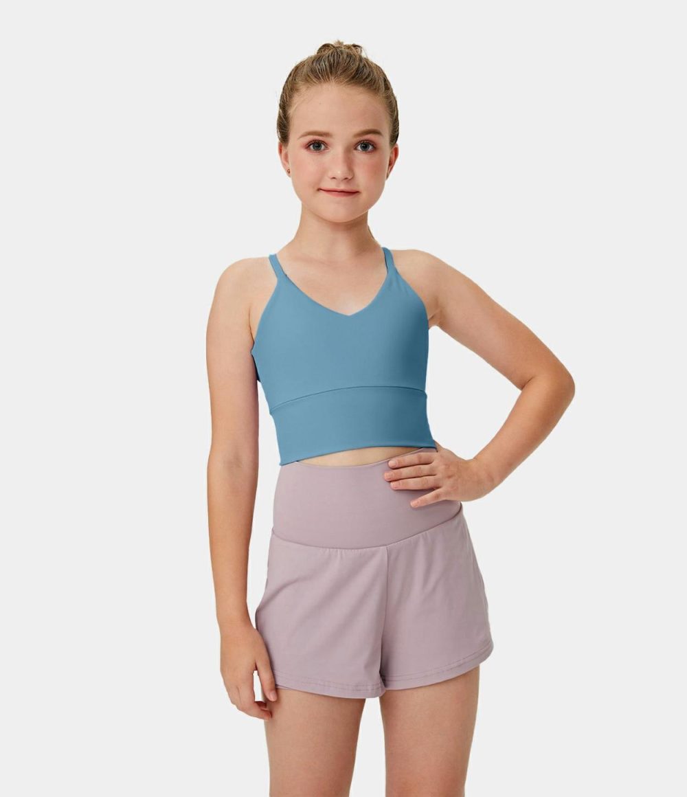 Softlyzero™ Plush V Neck Backless Crisscross Workout Cropped Cami-Kid’s  | Womens  Cropped Tops Clothing Cropped Tops