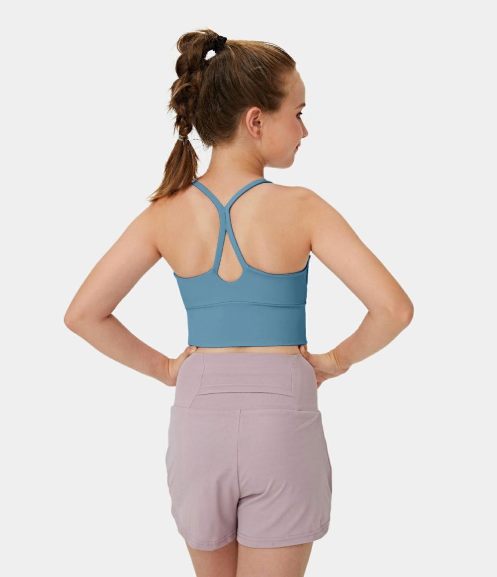 Softlyzero™ Plush V Neck Backless Crisscross Workout Cropped Cami-Kid’s  | Womens  Cropped Tops Clothing Cropped Tops