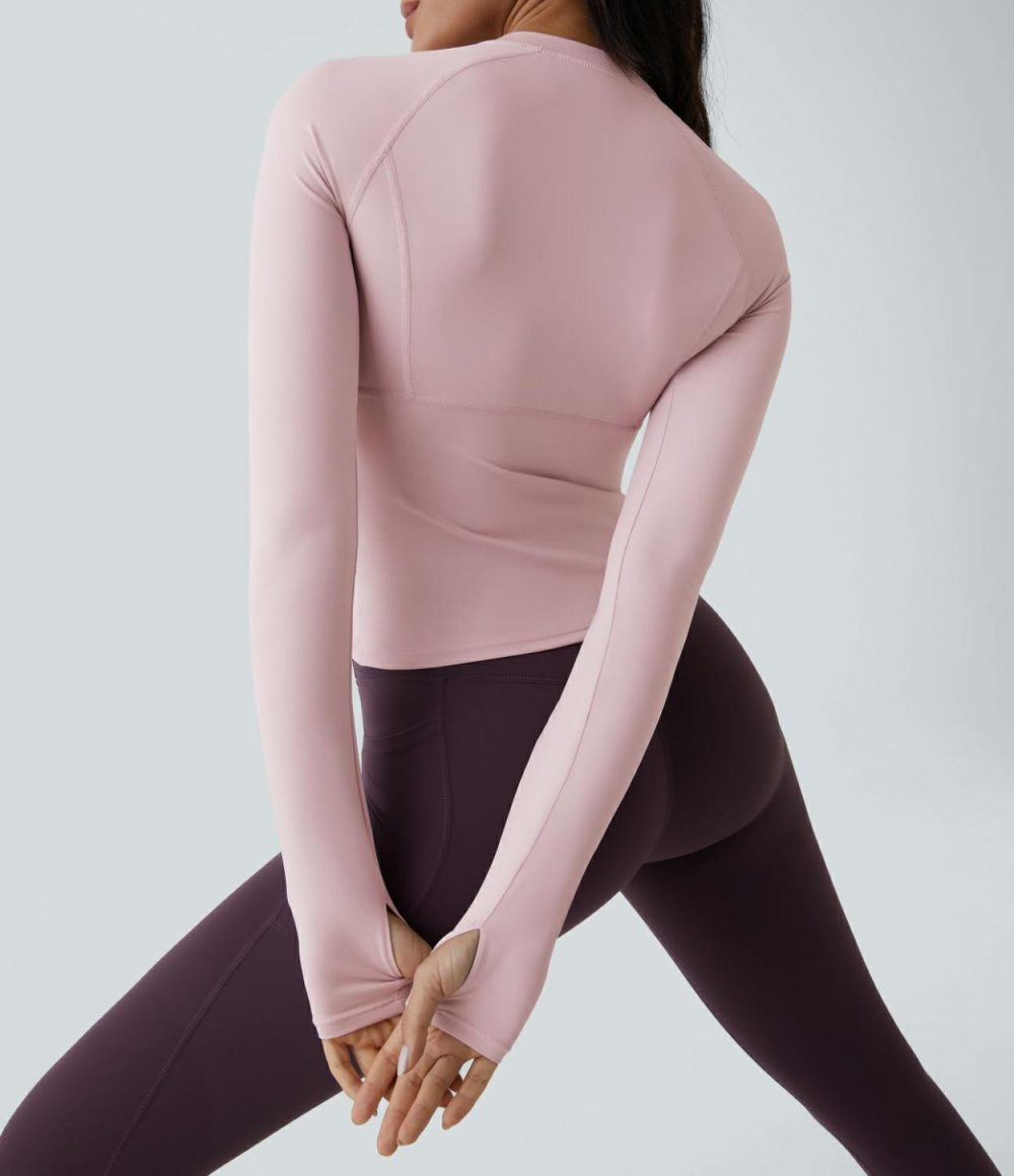 Solid Thumb Hole Yoga Sports Top  | Womens  Sports Tops Clothing Pale Lilac/Deep Sapphire Blue/Mica Gray Denim/Ballad Blue/Plum Pink Purple/Black/Cream Tan/Almost Aqua/Pink Dolphin/New Maroon