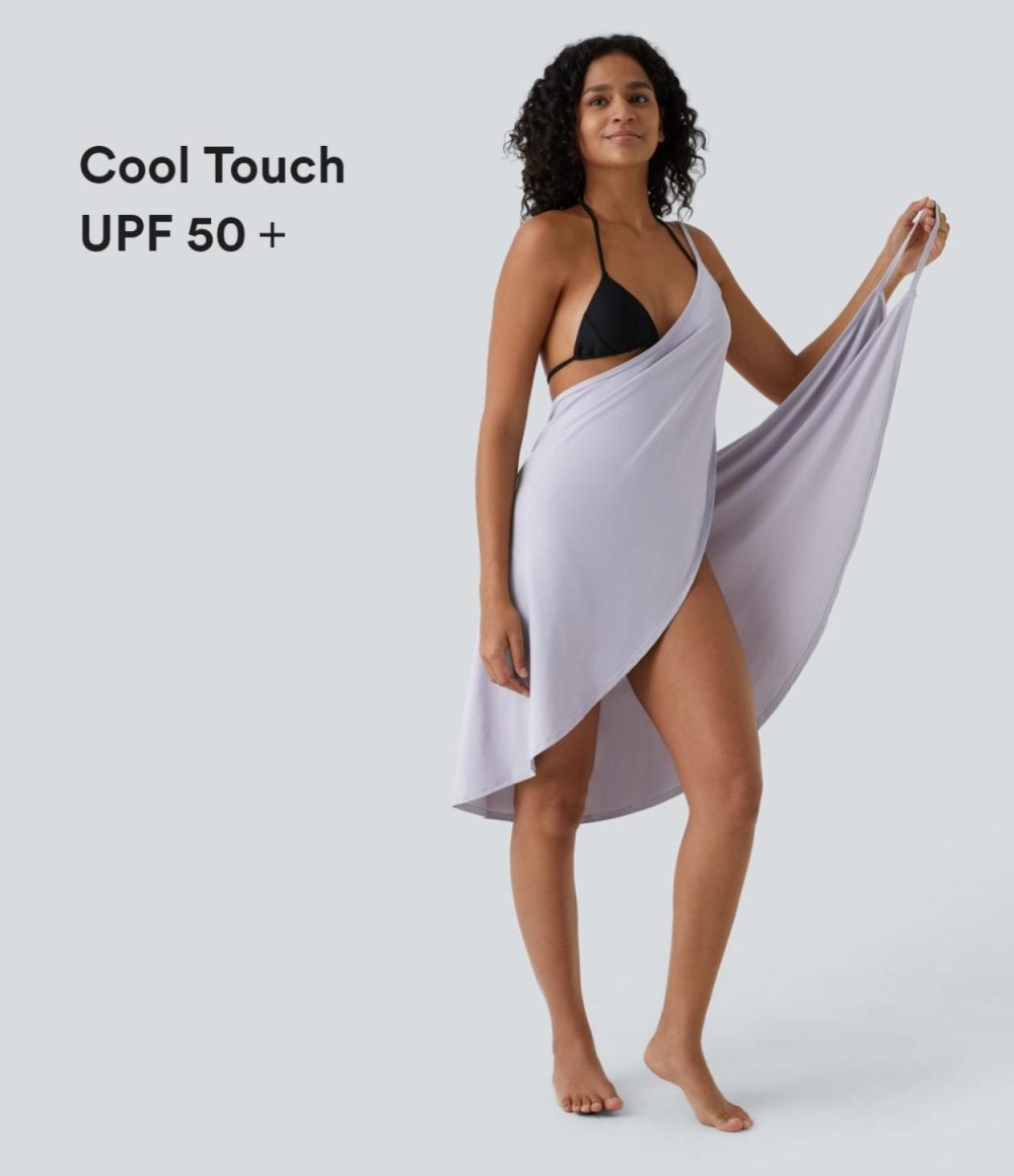 Spaghetti Strap Crossover Backless Cover Up Wrap Cool Touch Resort Dress-UPF50+  | Womens  Cover Ups Clothing Cover Ups