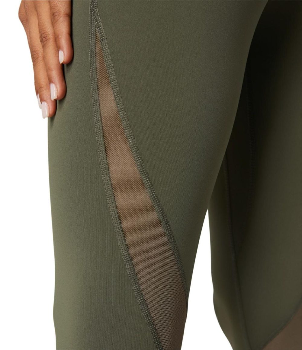 SpeedWave™ High Waisted Back Zip Pocket Contrast Mesh Quick Dry 7/8 Workout Leggings  | Womens  Pocket Leggings Clothing Grass Grey Green/Black