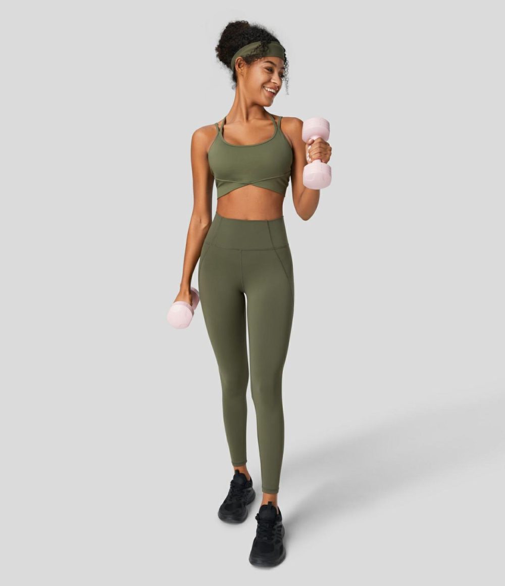 SpeedWave™ High Waisted Back Zip Pocket Contrast Mesh Quick Dry 7/8 Workout Leggings  | Womens  Pocket Leggings Clothing Grass Grey Green/Black