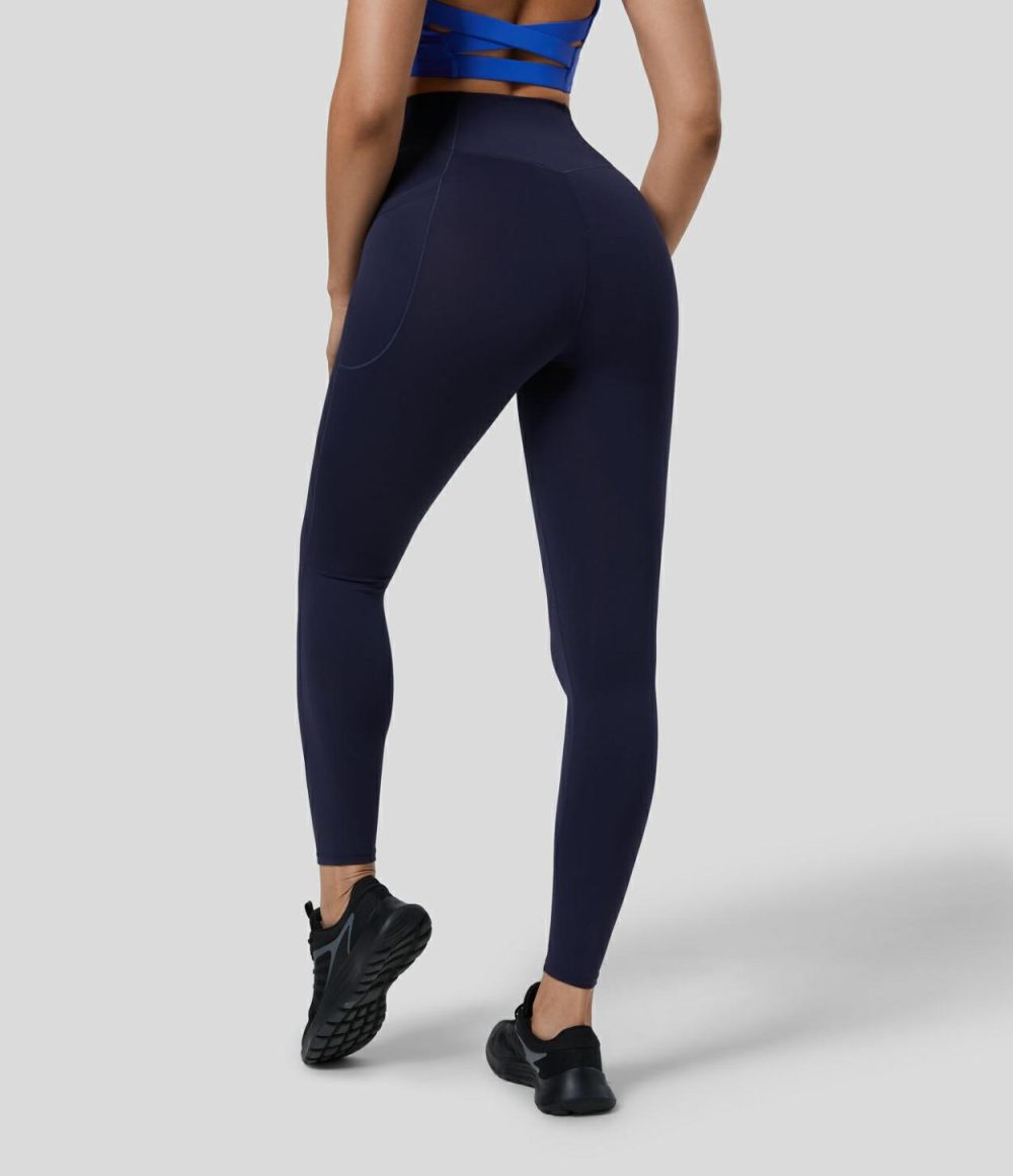 SpeedWave™ High Waisted Crossover Pocket Quick Dry 7/8 Workout Leggings  | Womens  Crossover Leggings Clothing Black/Inkling