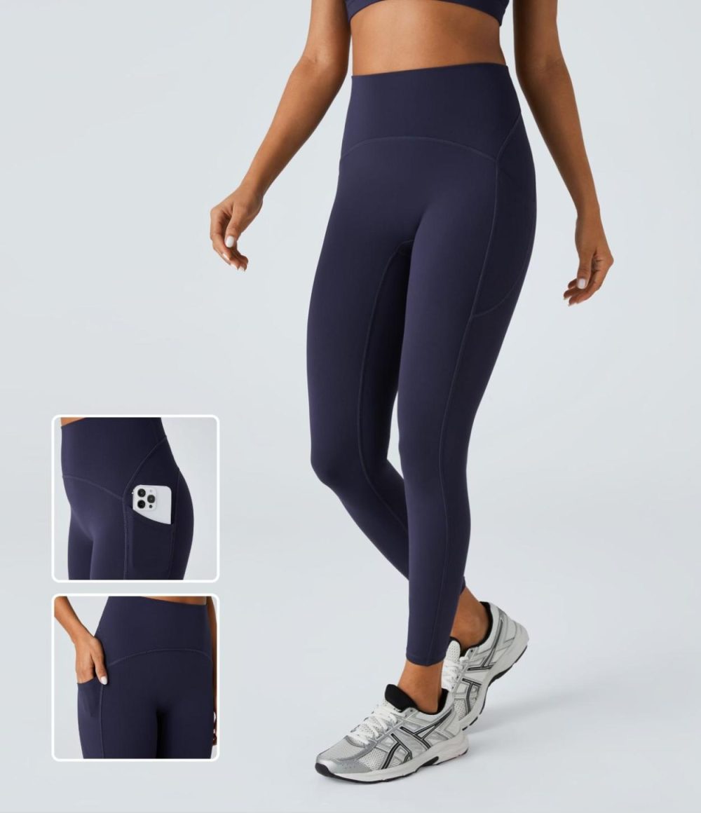 SpeedWave™ High Waisted Side Pocket Quick Dry 7/8 Running Leggings  | Womens  Pocket Leggings Clothing Inkling/Black