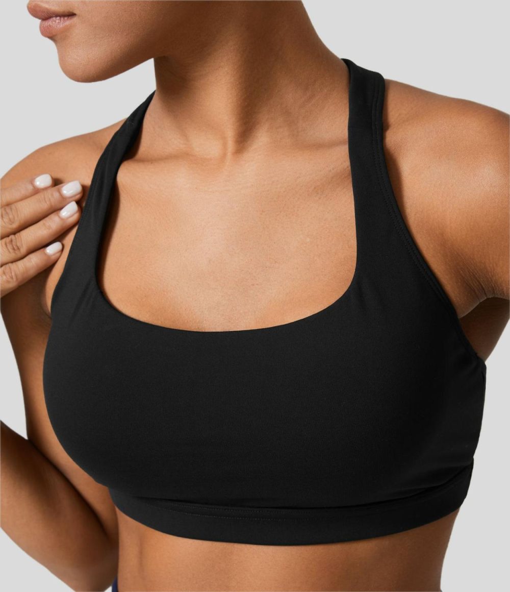 SpeedWave™ Medium Support Backless Quick Dry Running Sports Bra  | Womens  Sports Bras Clothing Inkling/Black