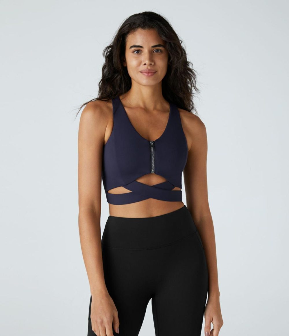 SpeedWave™ Zipper Crisscross Racerback Quick Dry Cropped Workout Tank Top  | Womens  Cropped Tops Clothing Cropped Tops