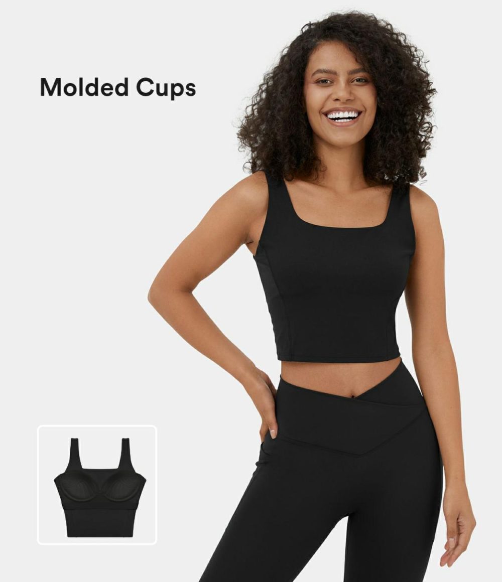 Square Neck Backless Cropped Yoga Tank Top  | Womens  Cropped Tops Clothing Cropped Tops