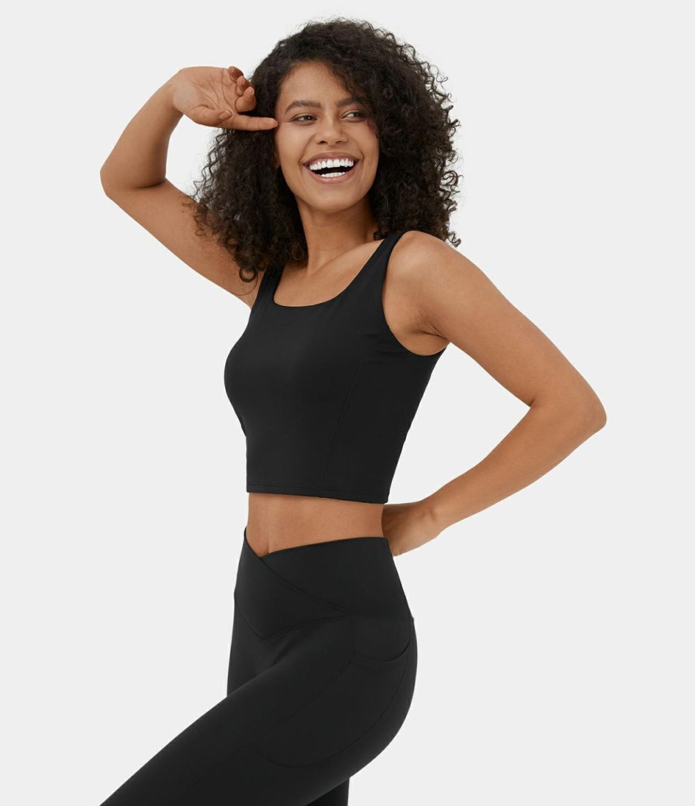 Square Neck Backless Cropped Yoga Tank Top  | Womens  Cropped Tops Clothing Cropped Tops