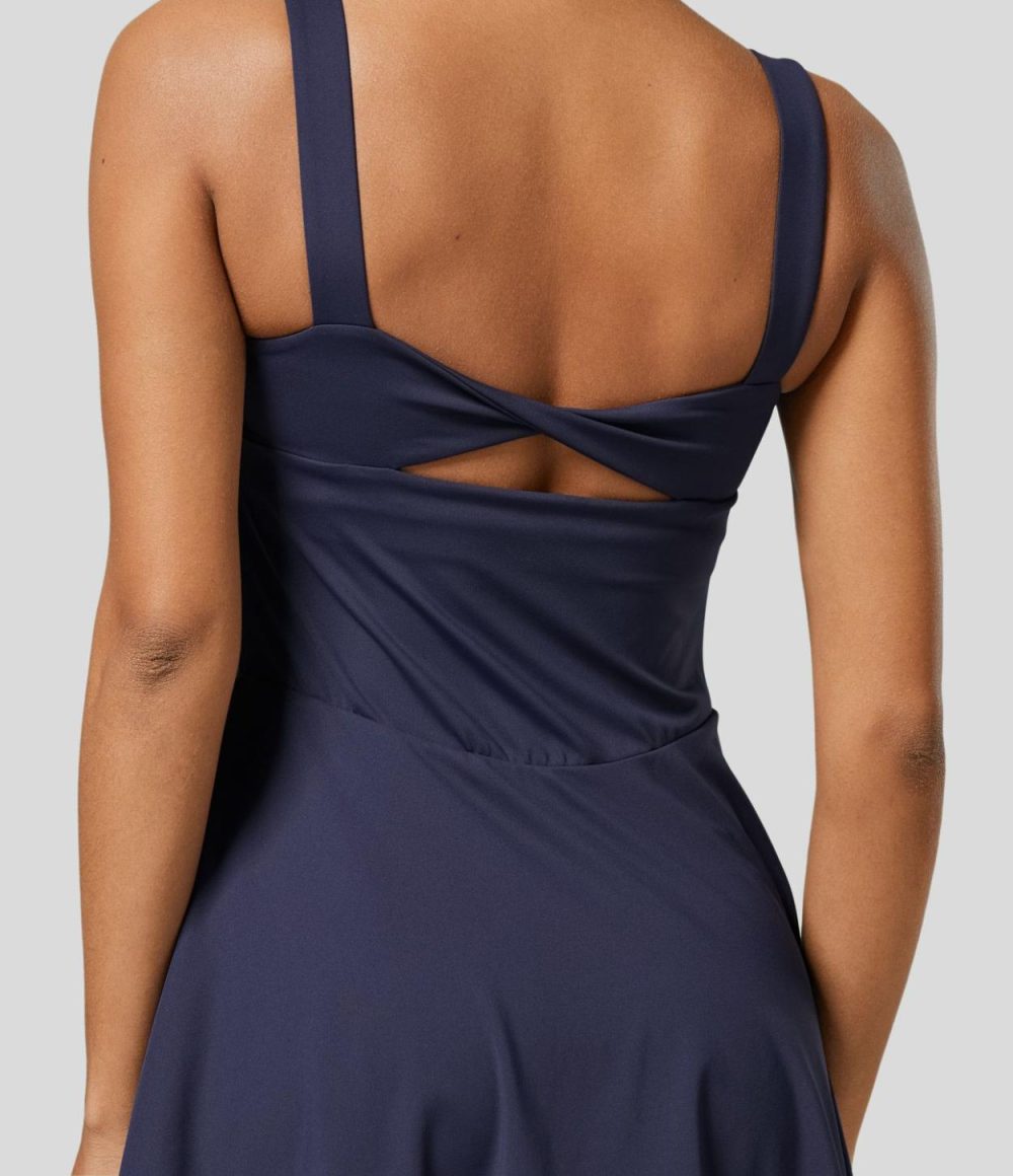 Square Neck Backless Twisted Cut Out 2-in-1 Side Pocket Mini Quick Dry Tennis Active Dress  | Womens  Active Dresses Active Dresses Active Dresses