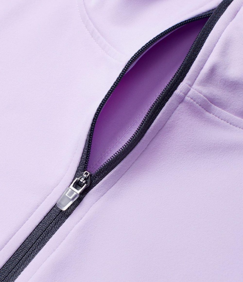 Stand Collar Half Sleeve Zip Front Cropped Golf Sports Top  | Womens  Sports Tops Clothing Lavender Fog/Black/White