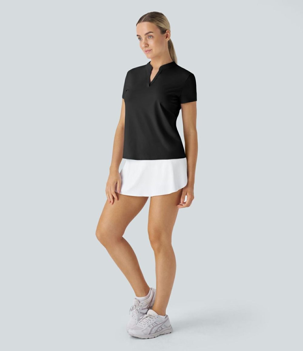 Stand Collar Short Sleeve Cool Touch Tennis Sport Top-UPF50+  | Womens  Sports Tops Clothing Black/Dutch Canal