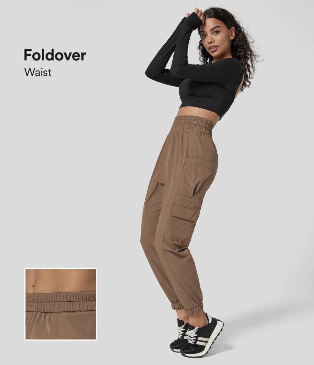 Super High Waisted Foldover Plicated Multiple Pockets Hiking Cargo Joggers  | Womens  Cargo Pants Cargo Pants Cargo Pants