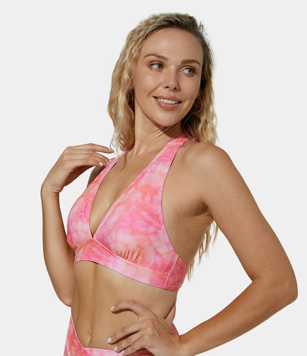 Tie Dye Adjustable Halter Neck Bikini Top Swimsuit  | Womens  Swimwear Tops Clothing Sweet Pink Tie Dye